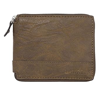 Laurels Zipper Brown Mens Wallet