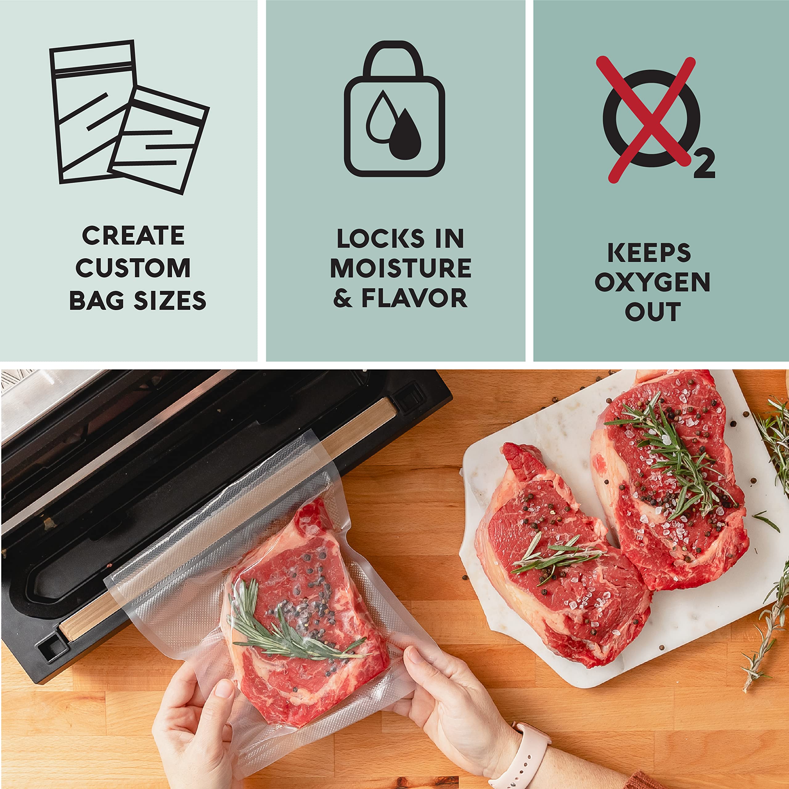 Avid Armor Vacuum Seal Rolls, Vac Seal Bags for Food Storage, Meal Saver Freezer Vacuum Sealer Bags, Sous Vide Bags Vacuum Sealer, Non-BPA Vacuum Sealer Bags, 8 inches by 50 feet, Pack of 2