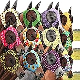 Qualirey 12 Pieces Horse Fly Mask Bulk, Medium, Flower Patterns | Comfortable Elasticity Mask For Horses With Ears Net UV Protection Breathable Face Covering For Pony And Foal