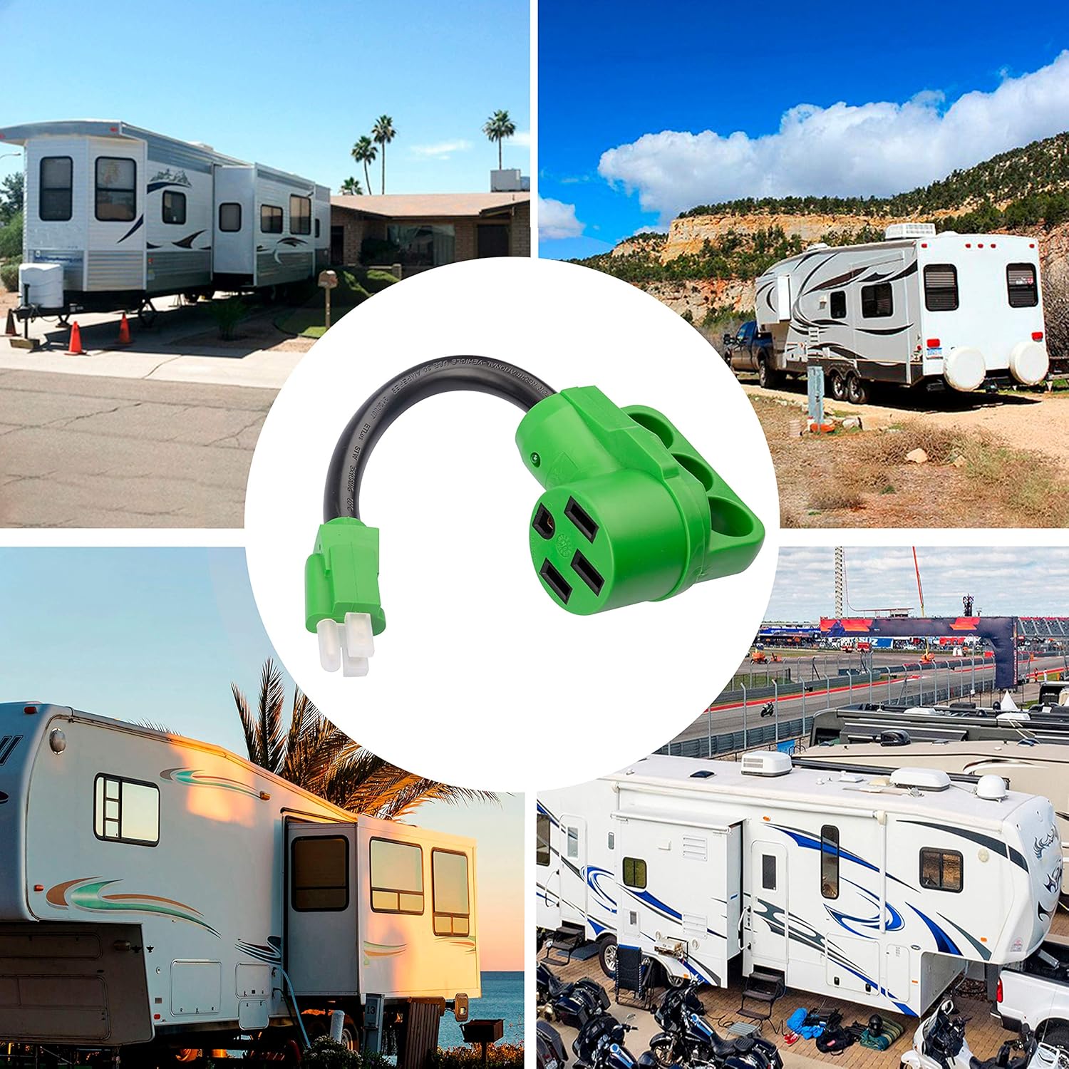 RVGUARD 15 Amp to 50 Amp RV Adapter 12 Inch, 5-15P Male to 14-50R Female Dogbone Electrical Converter with LED Power Indicator and Grip Handle, Green: Automotive