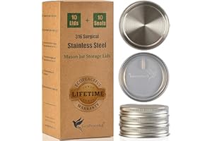 EcoPeaceful 316 Surgical Stainless Steel Mason Jar Lids REGULAR Mouth - Rust-proof, Airtight, Leak-proof, BPA-Free, PVC-free,