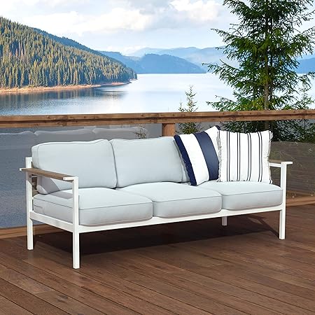 Amazon Com Outdoor Steel And Wood Framed Sofa With Cushions