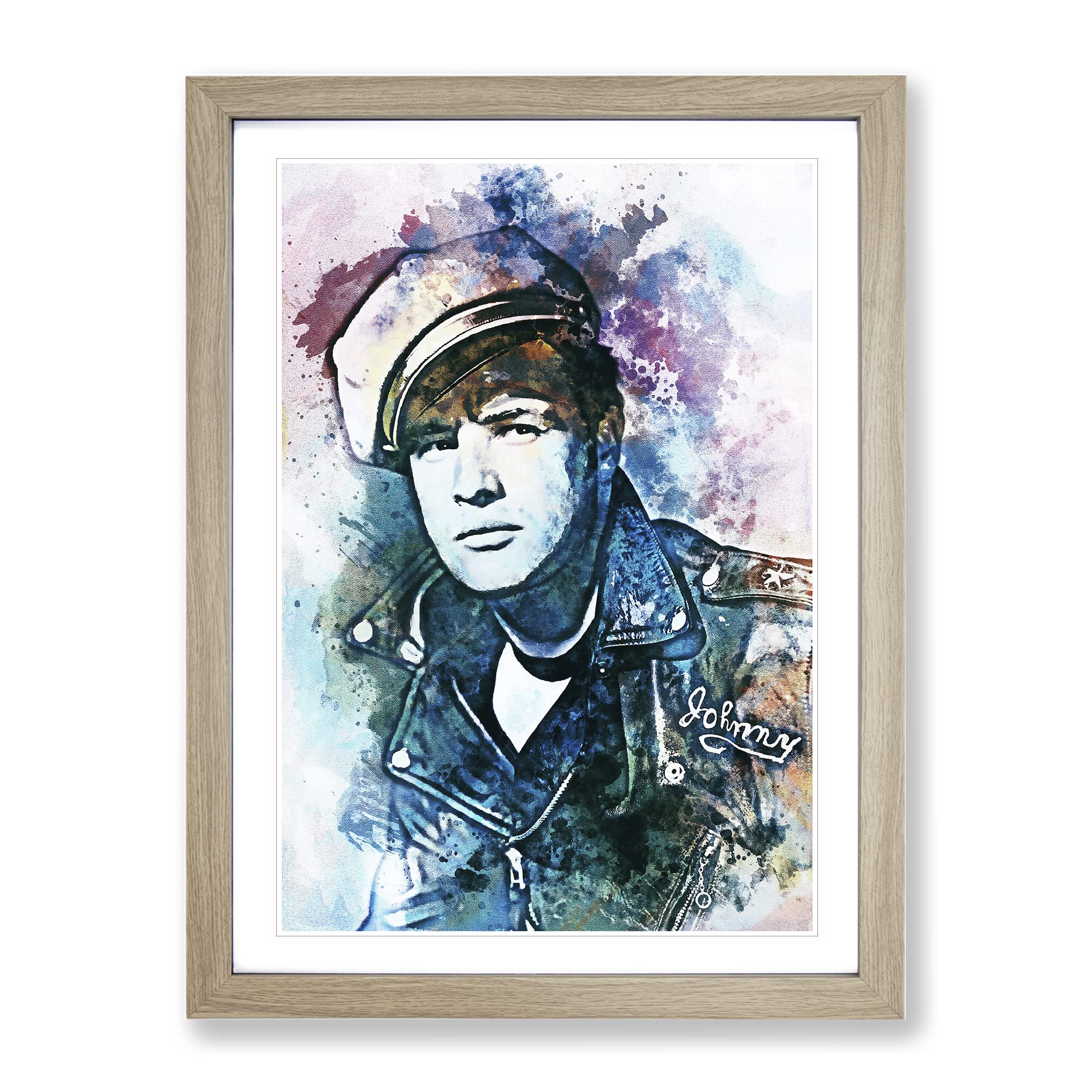 Marlon Brando In Abstract Modern Art Framed Wall Art Print, Ready to Hang Picture for Living Room Bedroom Home Office Décor, Oak A3 (34 x 46 cm)