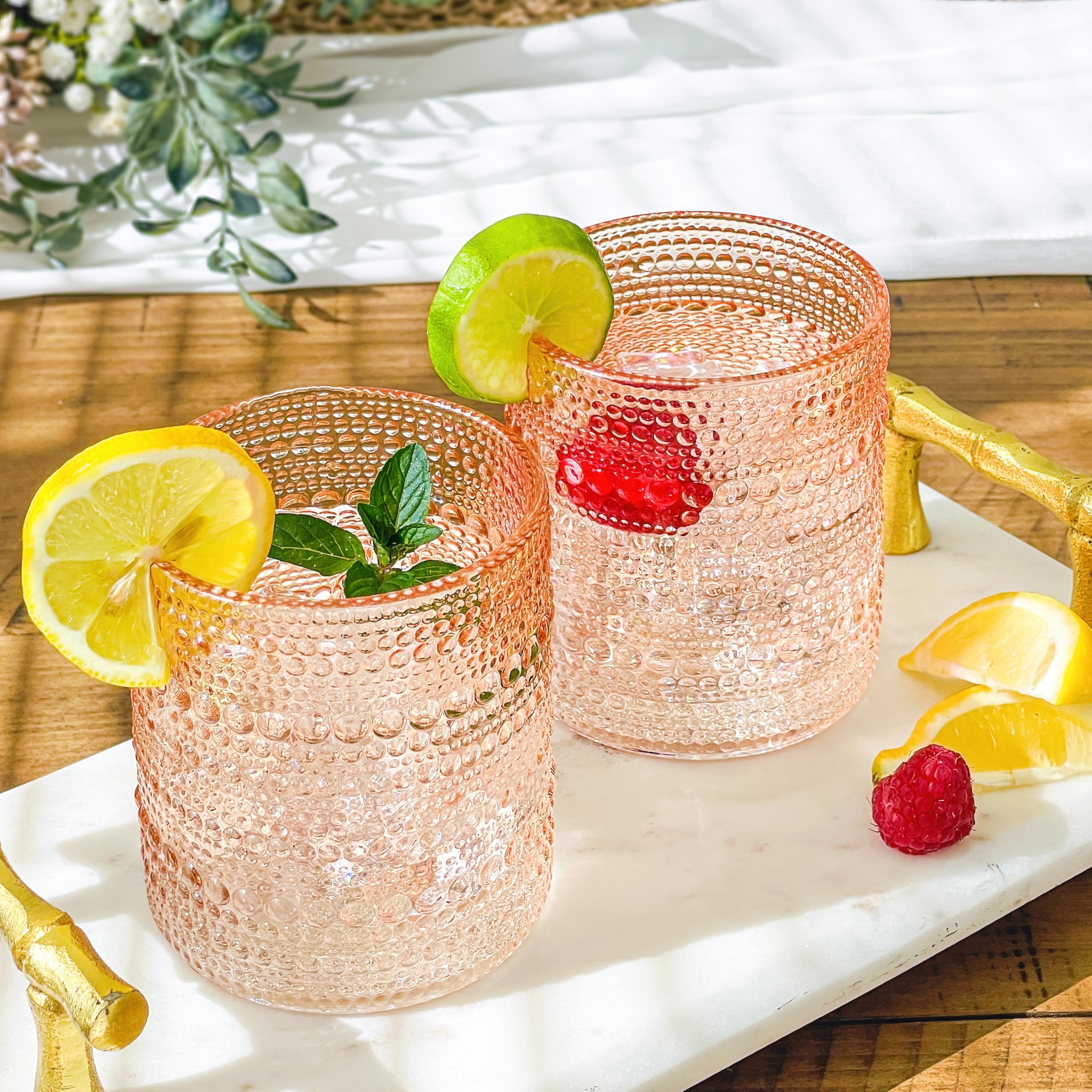 Kate Aspen Rose Gold Cups Pink Hobnail Beaded Drinking Glasses Set of 6-10 oz Vintage Glassware Set Cocktail Glass Set, Juice Glass, Water Cups | Makes A Great Hostess Gift, Gift for New Home Owners