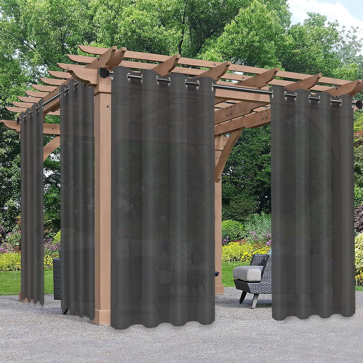 Outdoor Curtains - PureFit Sheer Outdoor Curtains for Patio Waterproof/Weatherproof, Fade Resistant Outside Voile Curtains for Gazebo, Front Porch, Pergola, Sun Filtering Privacy Curtain, 54 x 84 inch, Set of 2, Black