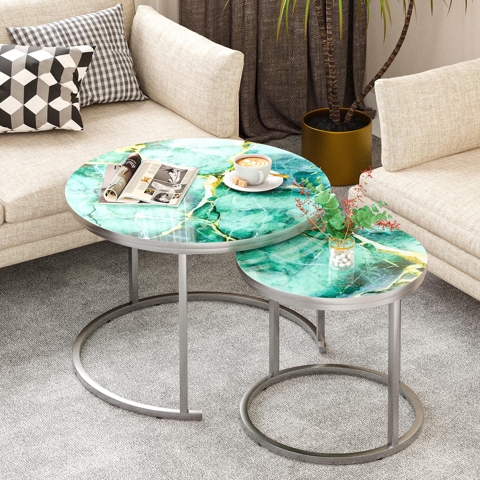 aboxoo Coffee Table Nesting Side Round Set of 2 End
