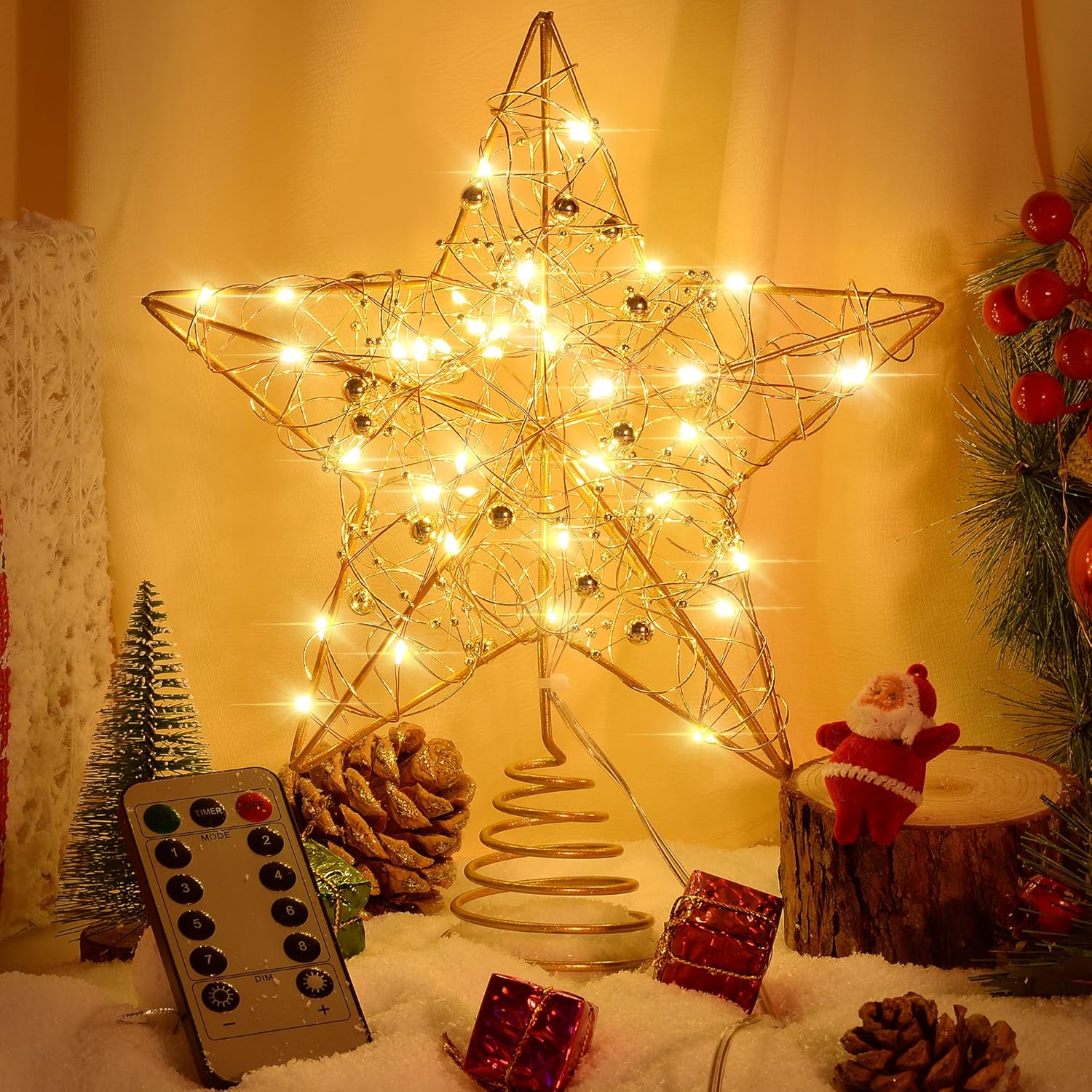 Tree Toppers - Verdenu Christmas Tree Topper, 40 Light Tree Topper Star, Christmas Tree Topper Lighted, Prolong Wire Gold Star Tree Topper with Remote Control for Christmas Decorations, Holiday, Vacation, New Year
