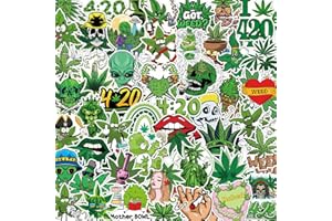 Vemfare Weed Plant Stickers for Adults - 100 Pcs Green Leaves Trippy Water Bottel Stickers, 420 Waterproof Vinyl Scrapbook De