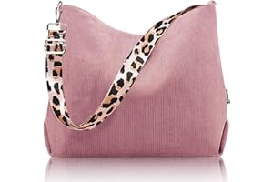 Prite Women’s Corduroy Tote Bag with Zipper, Stylish Shoulder Bag with Adjustment Straps for Work, Travel, Daily Use