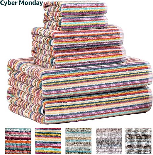 Amazon Com Truly Lou 100 Cotton 6 Piece Striped Bath Towel Set