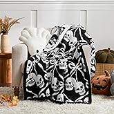 WDCOZY Halloween Throw Blanket Reversible Super Soft Knitted Blankets for Couch Bed Sofa Microfiber Warm Cozy Comfy Lightweight Fall Comfort Fluffy Fuzzy Knit Blanket Cute 50x60 Inches Skull & Bones