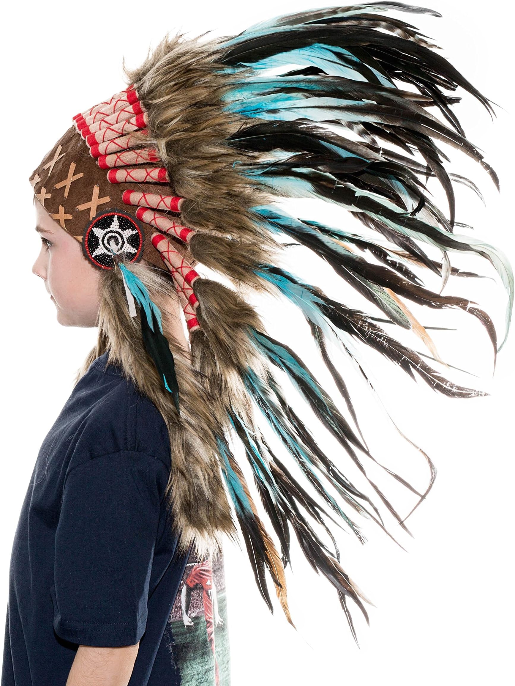 Novum Crafts Kids Feather Headdress | Native American Indian Inspired | Choose Color