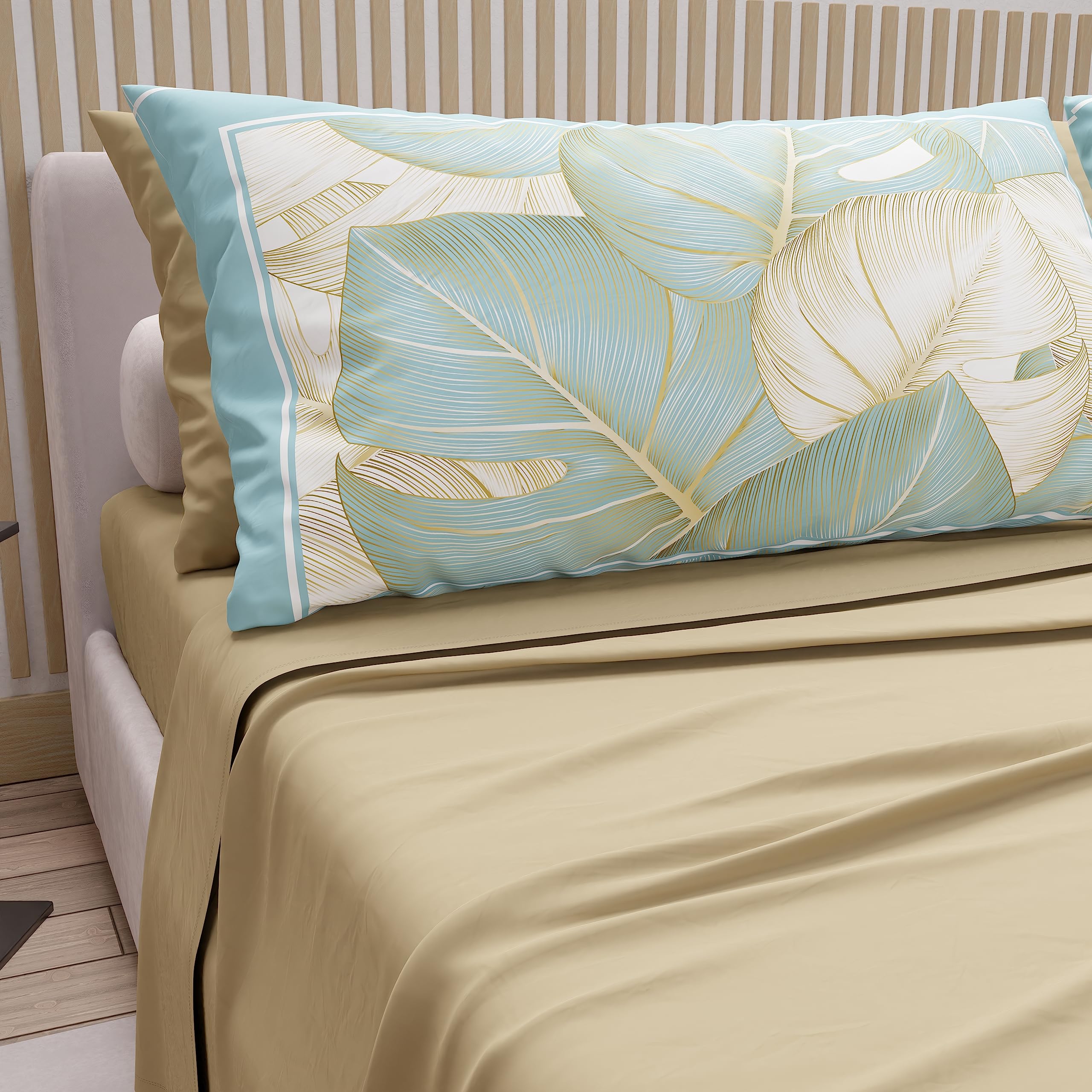 PETTI Artigiani Italiani - Cotton Sheets with Pillowcases in Digital Print, Single Bed Sheet, Single Bed Set, Taupe, 100% Made in Italy