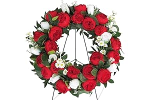 AILVEMEE Cemetery Wreaths for Graves,Christmas Wreath for Cemetery,Memorial Day Grave Wreath,Headstone Wreaths on Metal Stand