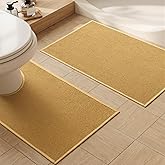 YIHOUSE Bathroom Rugs Mats Sets 2 Pieces, Ultra Thin Bath Mat Absorbent Non Slip Bath Rugs for Bathroom Washable, Shower, Sink, Laundry (Yellow, 2 Pieces)