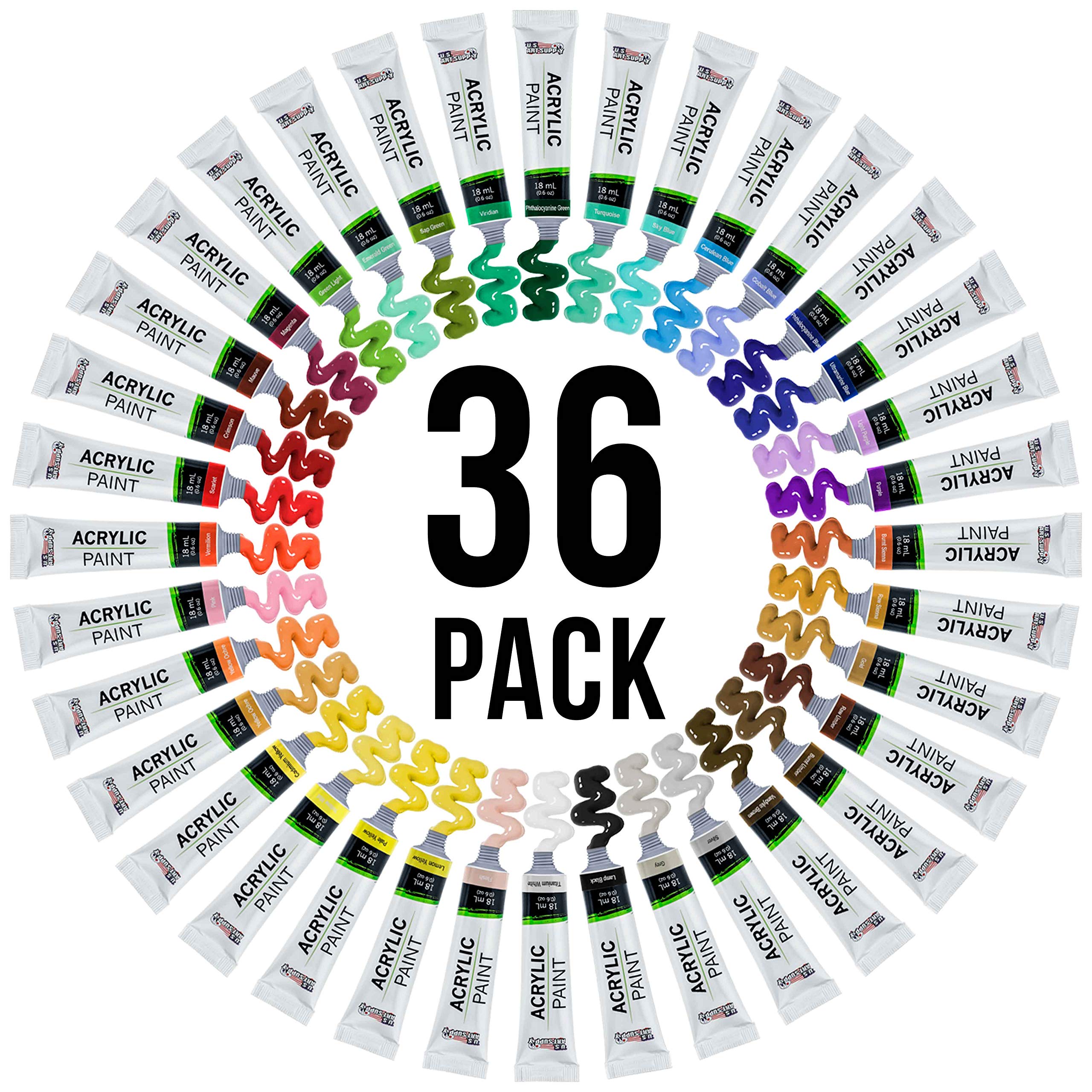 U.S. Art Supply 36-Color Acrylic Paint Set - Professional Art Paints for Canvas, Wood, Fabric & Paper - Ideal for Color Mixing, Craft Paint, Acrylic Paint Sets for Adults, Beginner to Pro