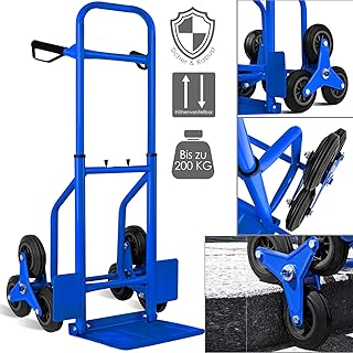 MASKO® Treppenkarre Sackkarre 200kg Transportkarre Treppensteiger Stapelkarre, klappbar Treppensackkarre Hartgummireifen | Kunststoff Griffe | Stahl Rahmen | Blau