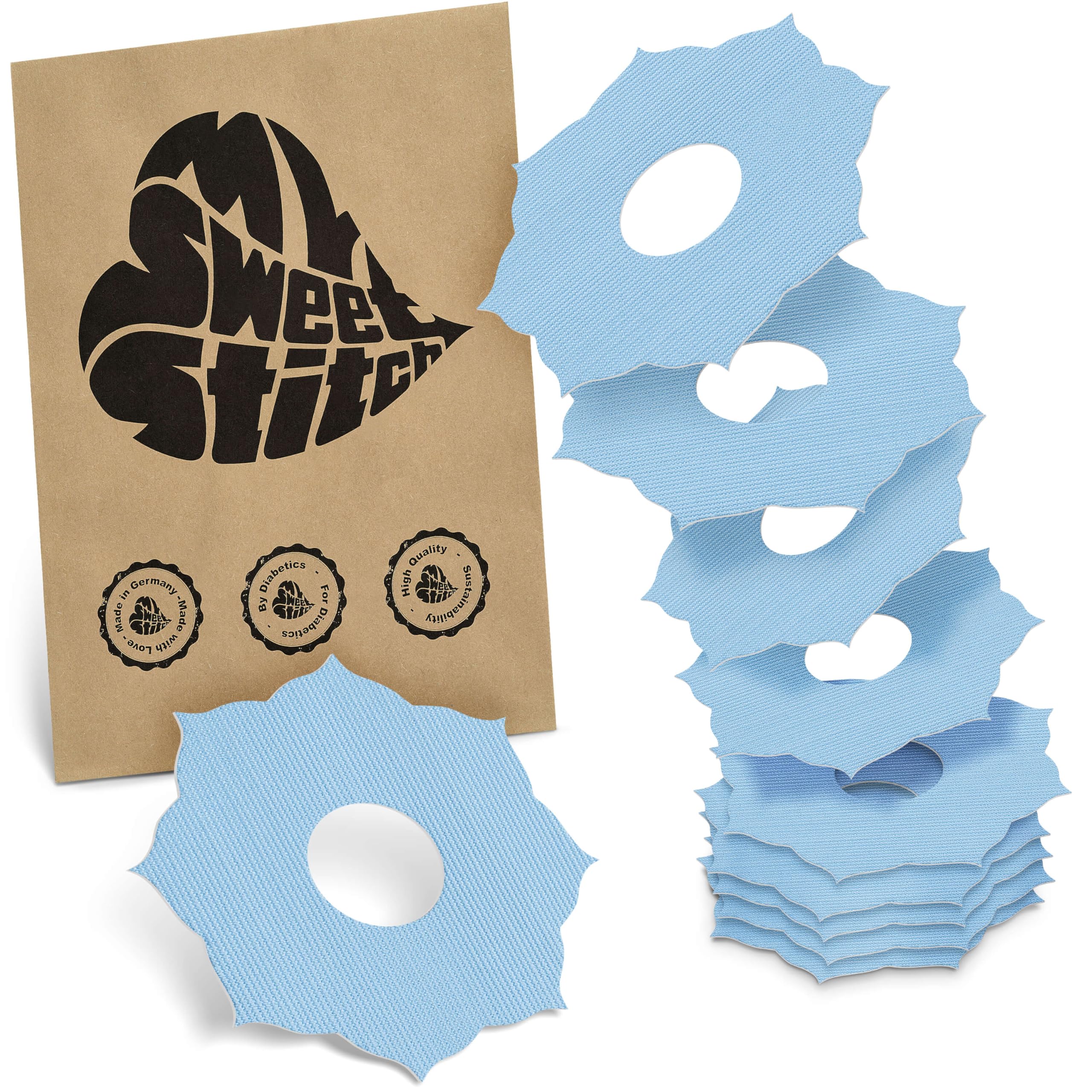 MySweetStitch - 10 x Freestyle Libre 3 Patches Mandala, Overpatch Ø 65mm, Waterproof, Breathable, Skin-Friendly, Made in Germany, Ice Blue