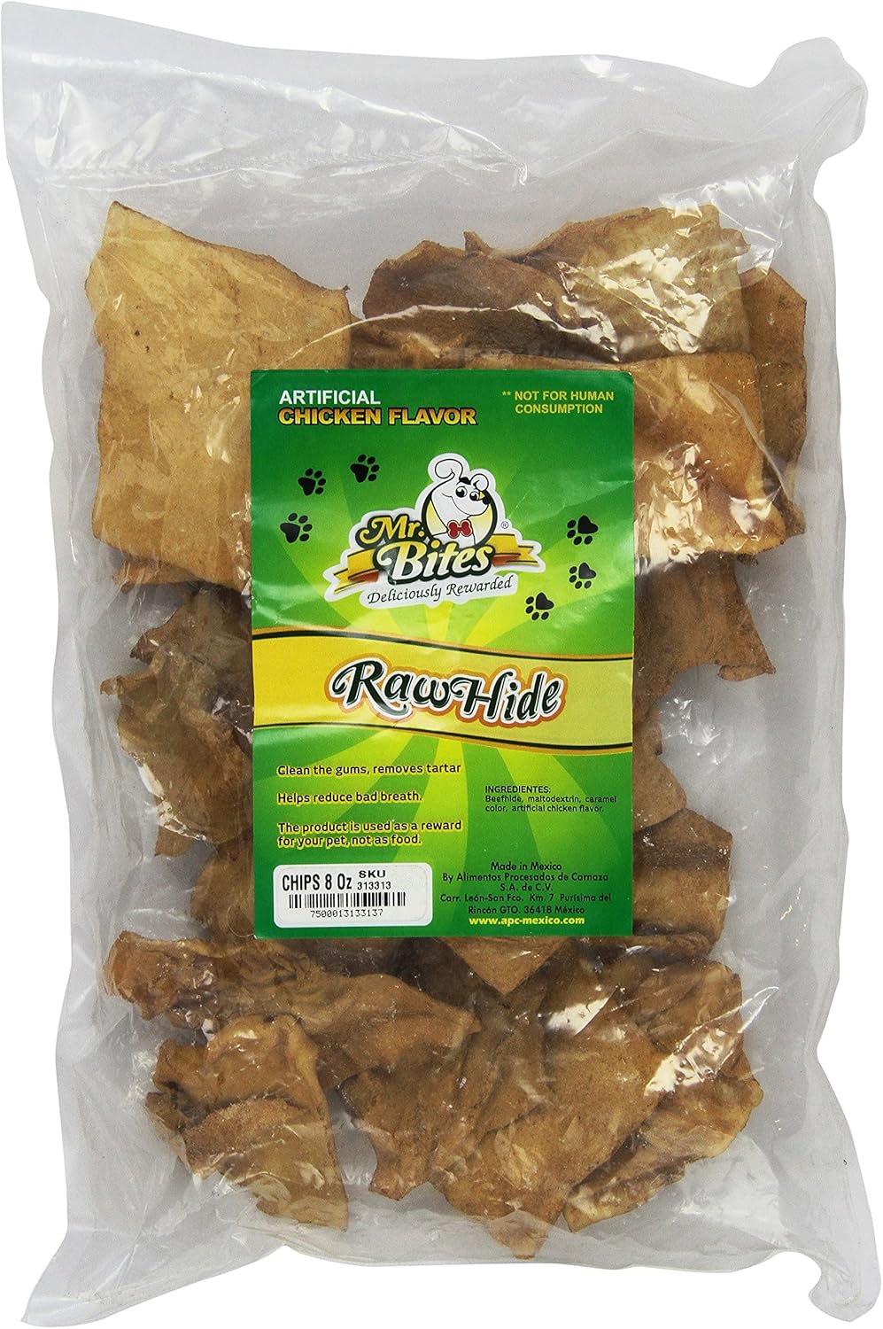 Mr Bites 8Ounce Rawhide Chips For Dogs, Chicken Flavor