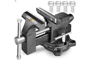 GIOVENTÙ Bench Vise 4-1/2", Vice for Workbench with Heavy Duty Forged Steel Construction, Built-in Pipe Jaw, Swivel Base Table Vise for Woodworking, Home Workshop Use and DIY Jobs