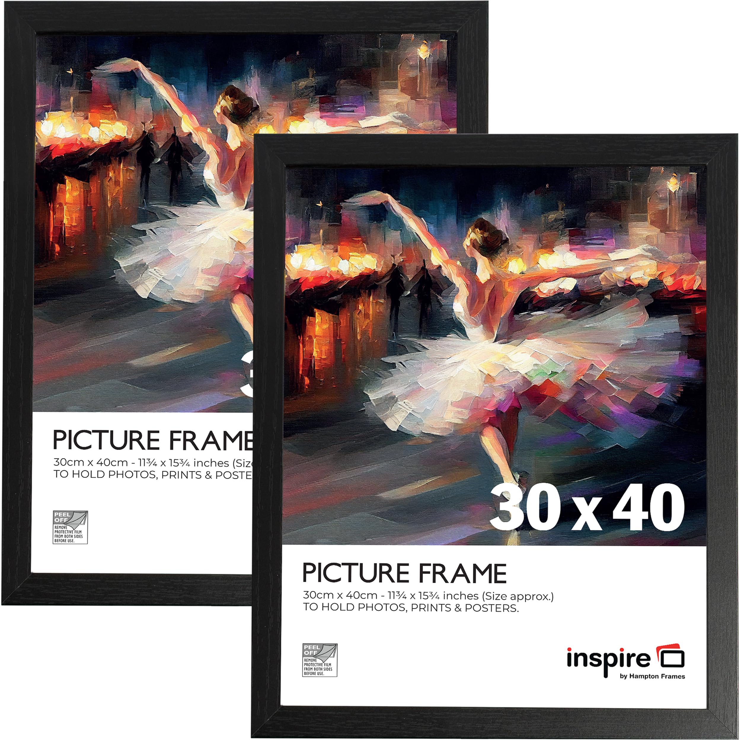 inspire by Hampton Frames | Poster Frame CAMBRIDGE, 30x40cm, Black, Pack of 2, Engineered Wood, Acrylic Front | Wall Mount, Rectangular | Modern Photo Display, Picture Frame Decor