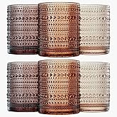 Khen Hobnail Beaded Highball Drinking Tumbler Glasses | Set of 6 | Color, Vintage Bubble Design Whiskey Glassware, Old-Fashioned, Embossed Design for Water, Wine, Cocktail Embossed, Rocks Glass