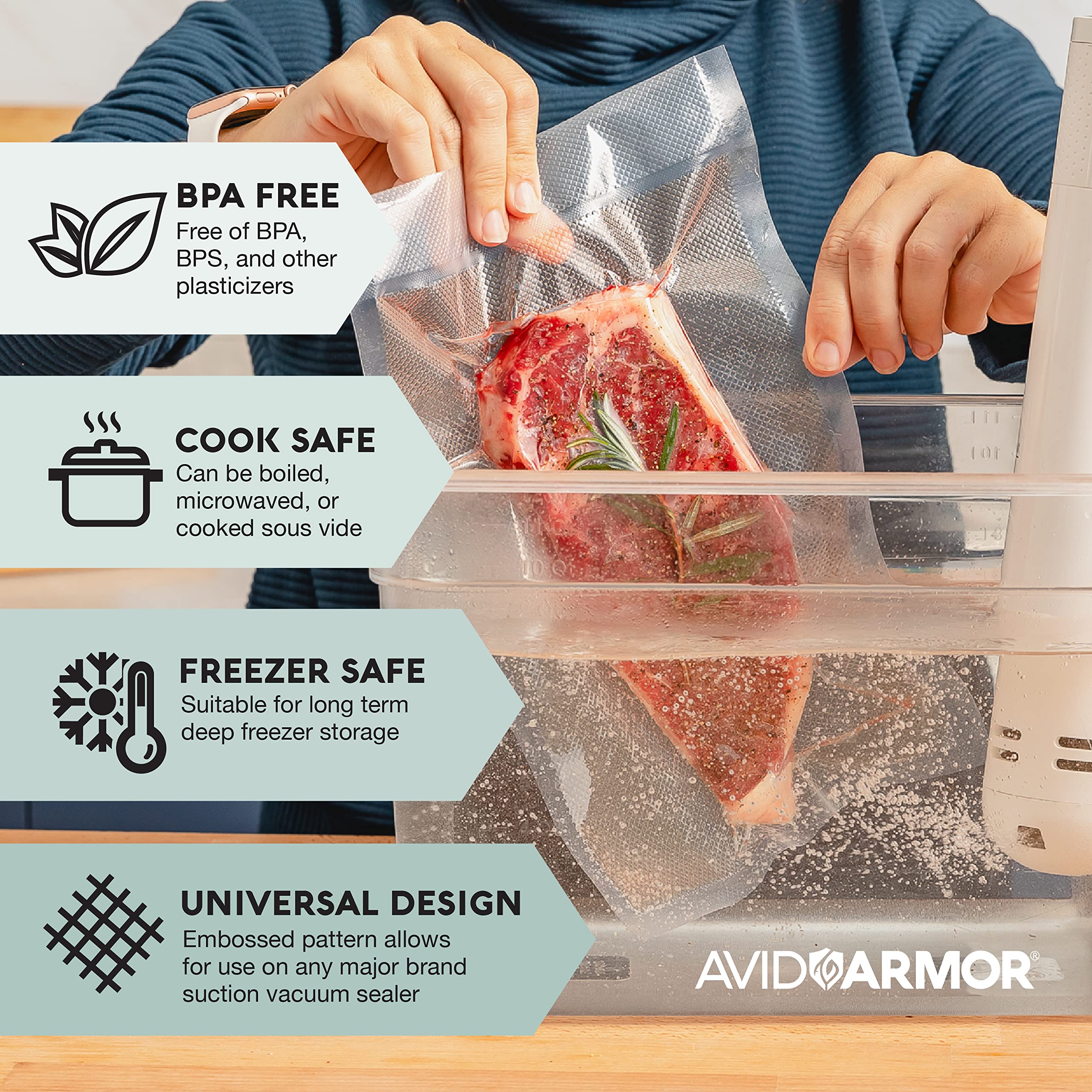 Avid Armor Vacuum Seal Rolls, Vac Seal Bags for Food Storage, Meal Saver Freezer Vacuum Sealer Bags, Sous Vide Bags Vacuum Sealer, Non-BPA Vacuum Sealer Bags, 8 inches by 50 feet, Pack of 2