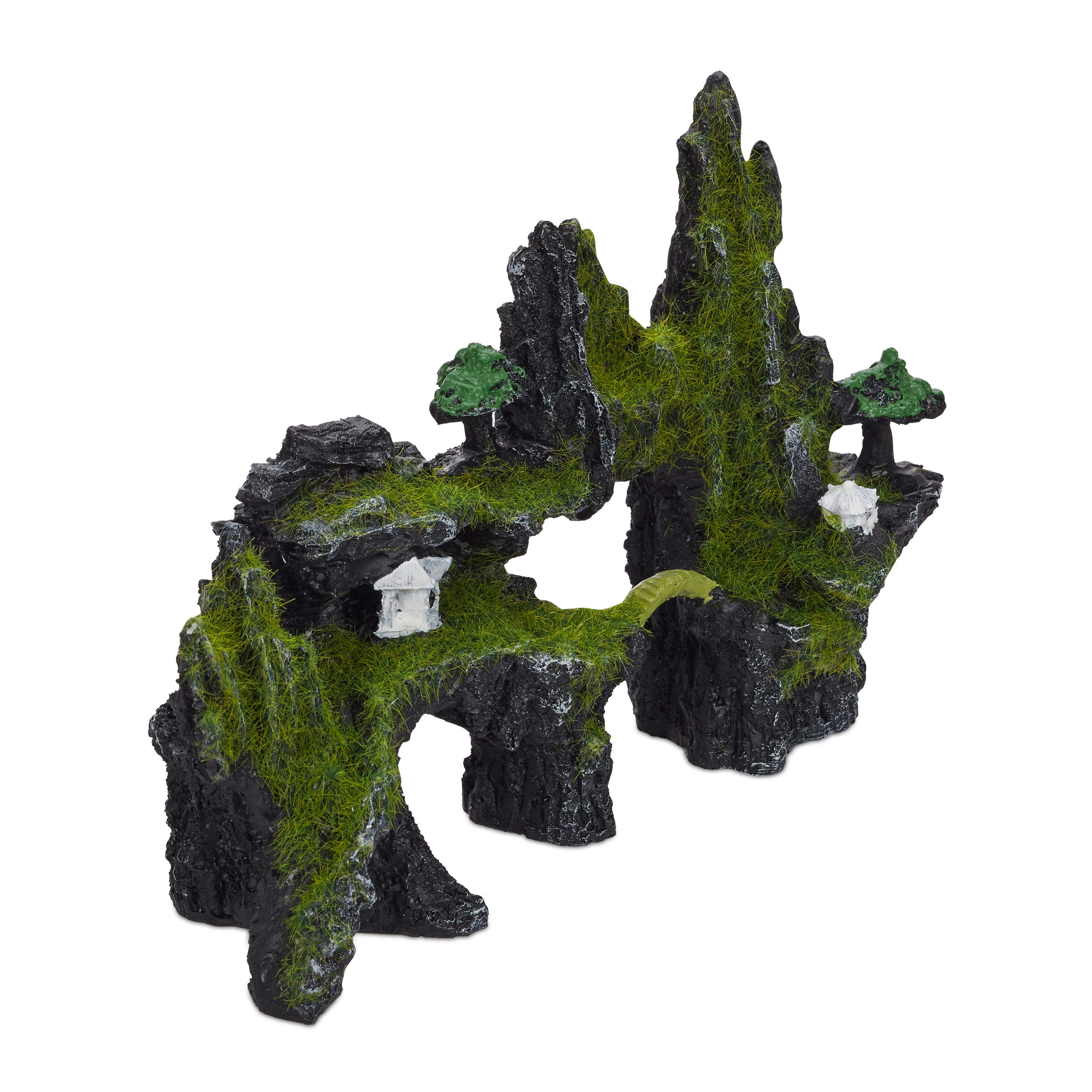 Relaxdays Aquarium Decoration, Rock Formation, Natural Look, Asian Ornaments, Fish Tank, 17 x 23.5 cm, Black/Green
