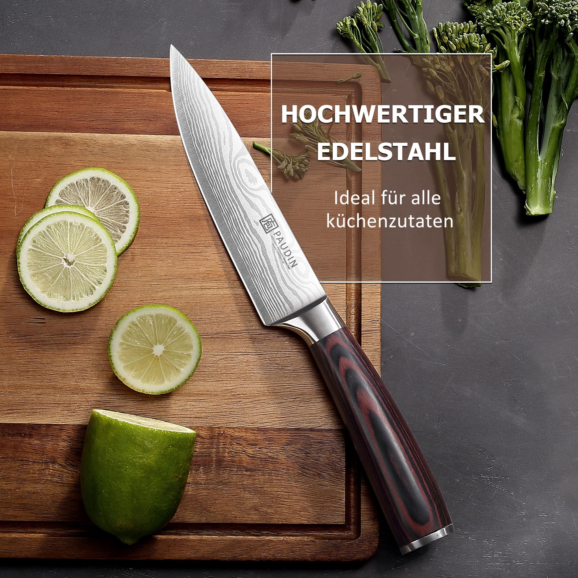 PAUDIN Kochmesser 15 cm Küchenmesser klein scharf profi Messer als Allzweckmesser Fleischmesser Gemüsemesser aus hochwertigem Edelstahl mit ergonomischem Holzgriff 6