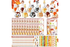 LaVenty Woodland Animals Party Bag Fillers Forest Animals Birthday Supplies Animal Masks Hat Kids Stickers Slap Bracelets Key