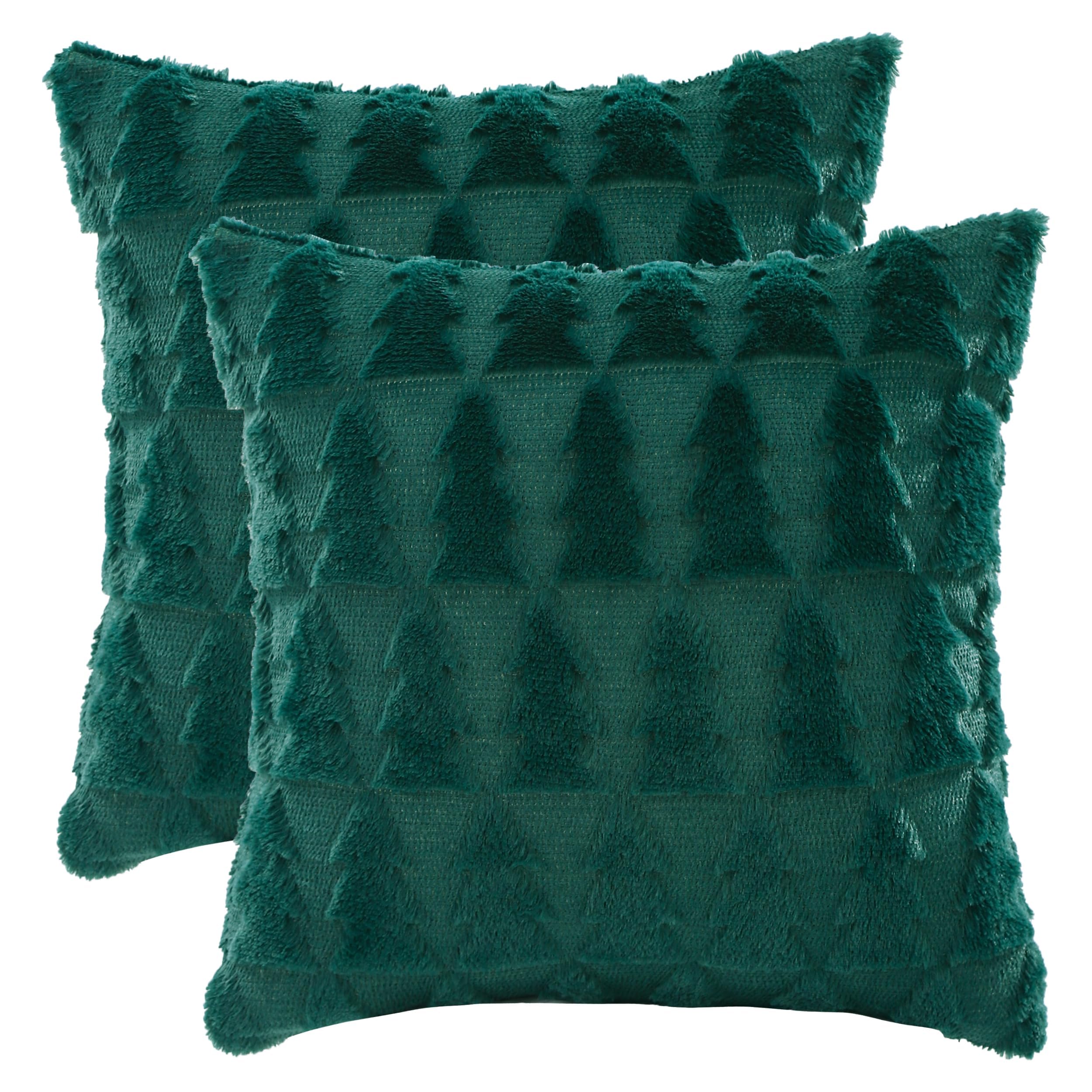 Tosleo Set of 2 Christmas Green Throw Pillow Cover 16 x 16 inch Multiple Christmas Tree Pillow case Soft Fur Fuzzy Cute Decor Xmas Pillowcase for Winter Holiday Cushion Case Sofa Bed Room