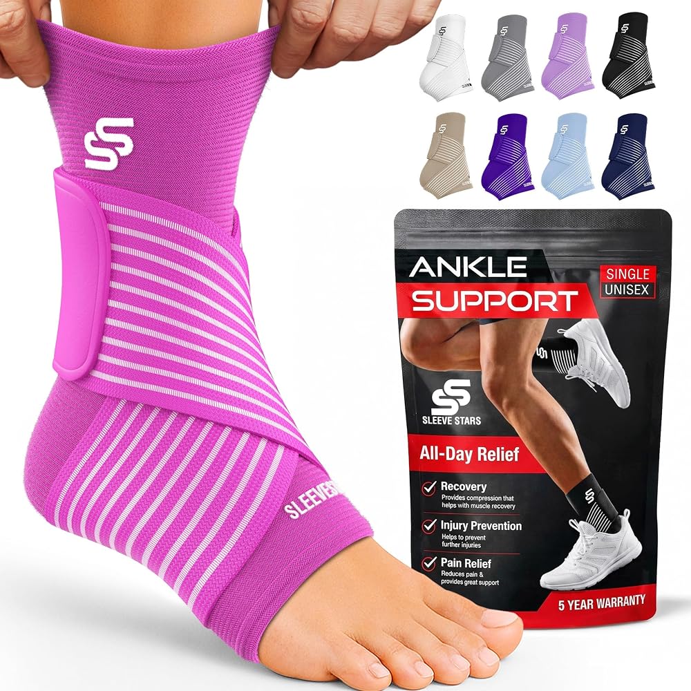 SS Sleeve Stars Ankle Brace with Removable Strap Pink Size S 9-10