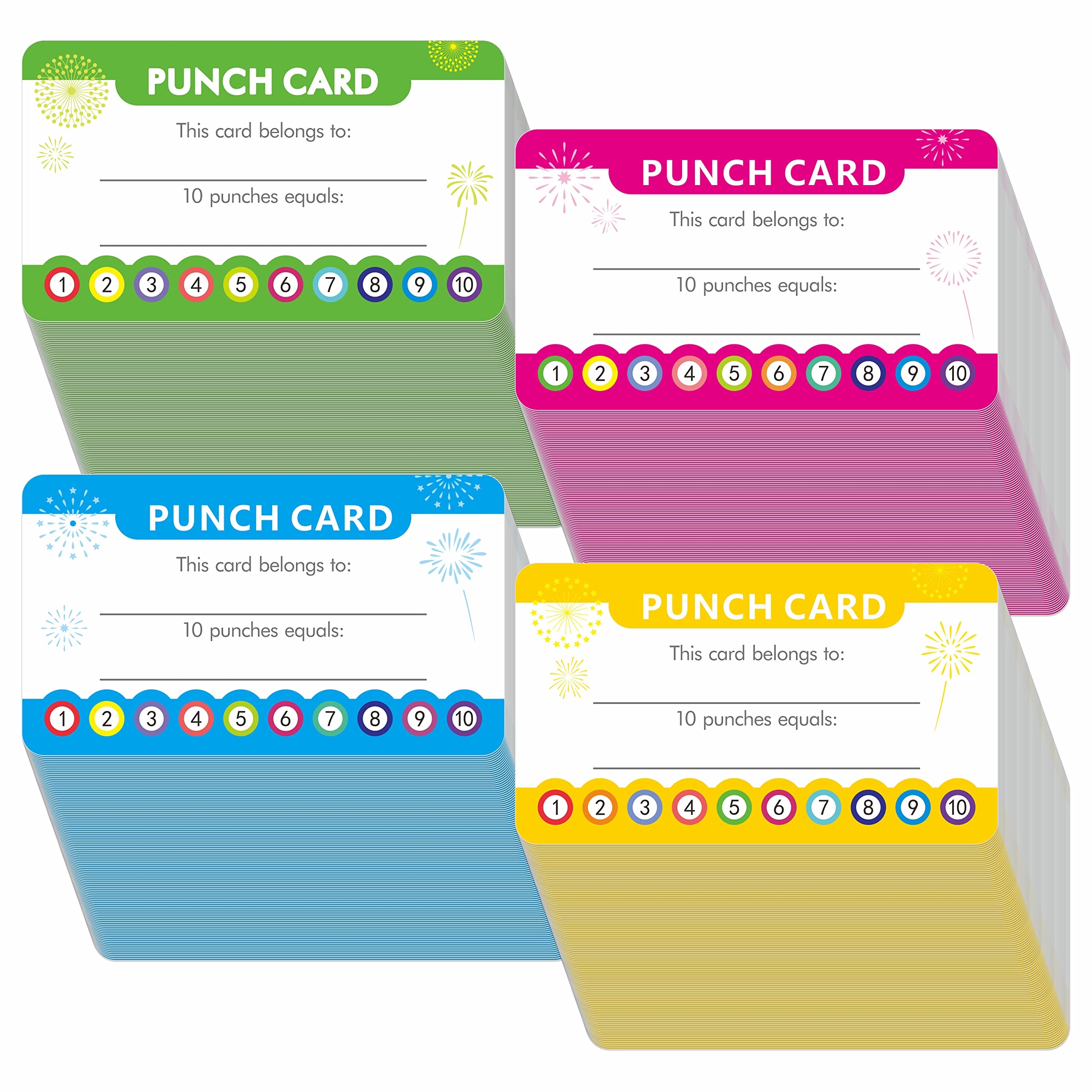 102 PCS Punch Cards, Incentive Reward Card Student Awards Loyalty Cards for Business, Classroom, Kids Behavior, Students, Teachers, 3.5” x 2”, 4 Styles