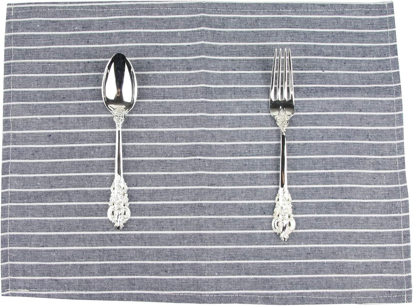 INFEI Soft White Striped Linen Cotton Dinner Cloth Napkins - Set of 12 (40 x 30 cm) - for Events & Home Use (Navy): Home & Kitchen