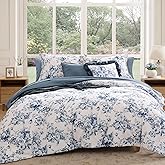 BLOOMHAVEN Queen Comforter Set -7 Pieces Floral Blue Comforter Set for All Seasons, Bed in a Bag Queen with Botanical Flowers Comforter, Sheets, Pillowcases & Shams