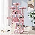 Allewie 68 Inches Cat Tree/House and Towers for Big Feline/Scratching Post/Multi-Level Large Kitty Climbing Tree with Condo/Pink