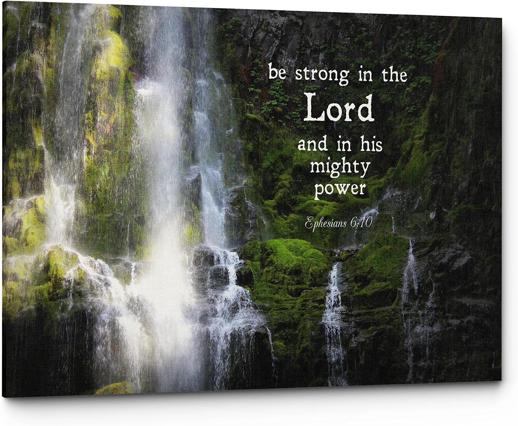 Qutenest Christian Canvas Wall Art - Be Strong in The Lord and His Mighty Power Quote, Ephesians 6:10, Bible Verse, Religious Wall Decor - Ready to Hang (Be Strong in The Lord, 17" W x 11" H)