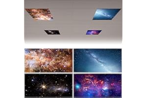 ICONIC INNOVATION INC 4 Pack Fluorescent Light Covers for Ceiling Lights - Magnetic Fluorescent Light Covers for Classroom Office Home, 4 x 2 Feet Ceiling Light Diffuser Sheet, Ceiling Light Cover Replacement (Galaxy)