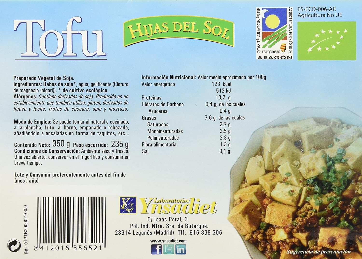 Hijas Del Sol Bio Tofu de Agricultura Ecolgica - 260 gr - [Pack de ...