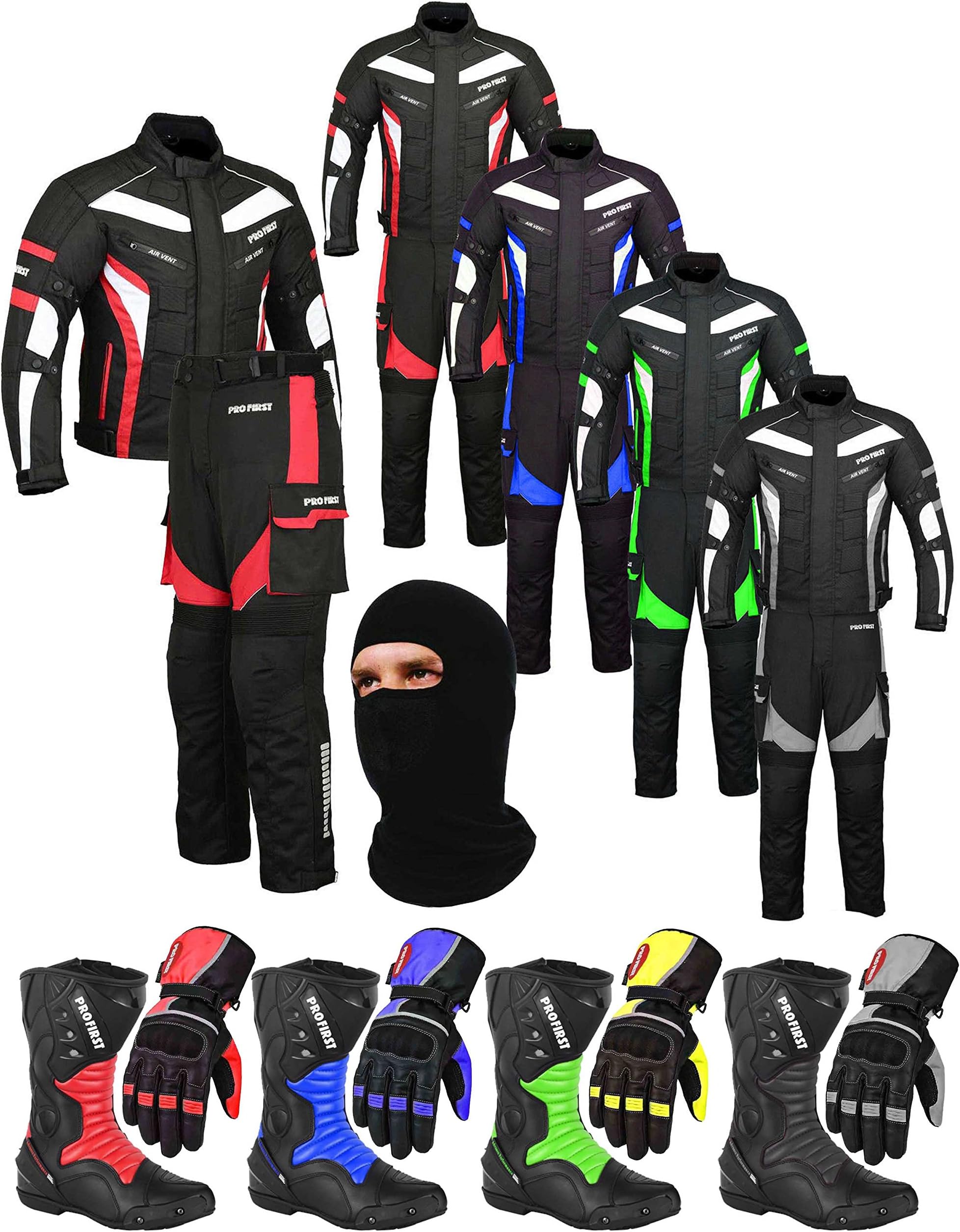 A Full Set of Waterproof Motorbike Motorcycle 2 Piece Suit CE Approved Armour - Jacket + Trouser + Boots + Gloves + Balaclava - Racing Touring Events - (Blue - 5X-Large)