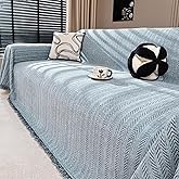 Nobildonna Chenille Couch Cover for Sofa Cover Washable Pet Scratch Couch Covers Tassel Sofa Slipcover for 2 Cushion Couch,Furniture Protector Blanket for Living Room,Dusty Blue 71"x118"