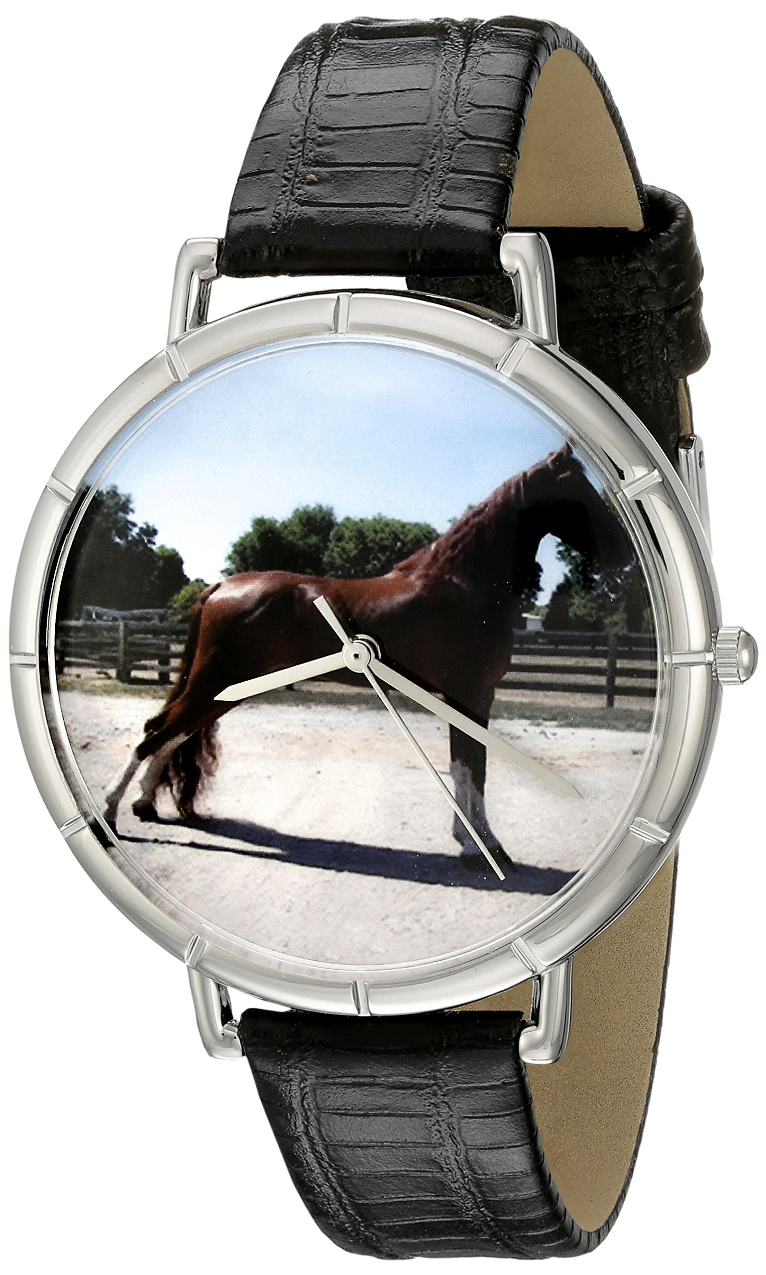 Whimsical Watches Tenessee Walker Horse Black Leather and Silvertone Photo Unisex Quartz Watch with White Dial Analogue Display and Multicolour Leather Strap T-0110031