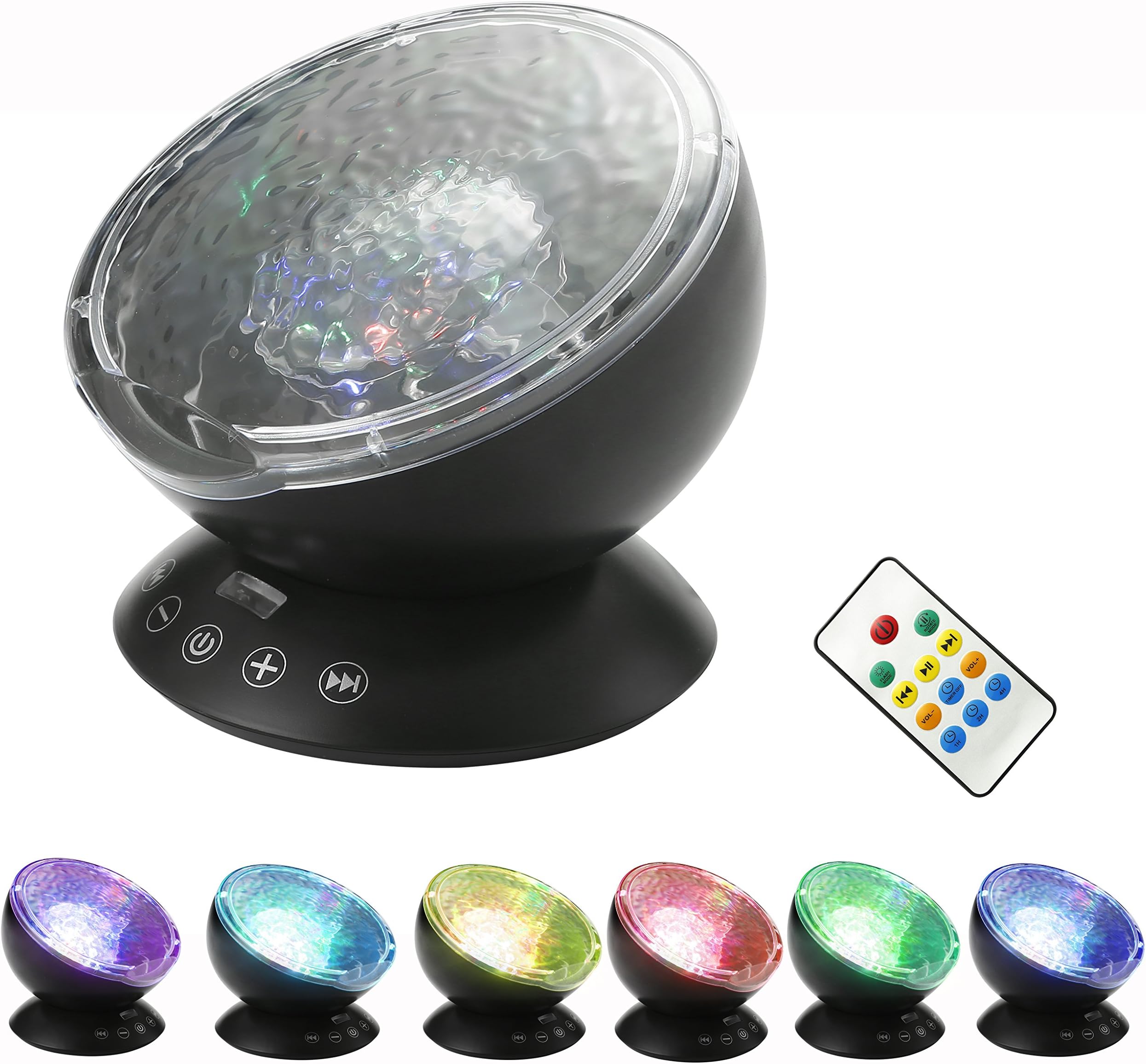 Sumaote Ocean Wave Projector Light LED Night Light with Remote Control 7 Colorful Light 12 LED Built-in Music Player Decoration Lamp for Kids Adults Bedroom Living Room (Black)