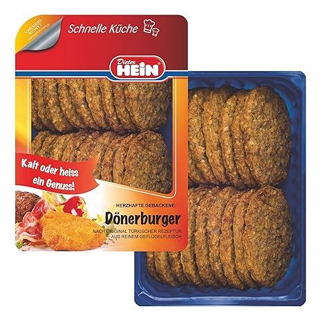 Döner Burger aus reinem Geflügelfleisch - fertig gebratene Frikadellen/Hacksteaks nach original türkischer Rezeptur 18x80g im