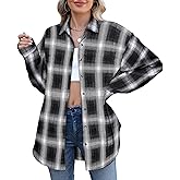 Deer Lady Oversized Flannel Button Down Shirts for Women Long Sleeve Boyfriend Buffalo Plaid Shirt Top with Pockets