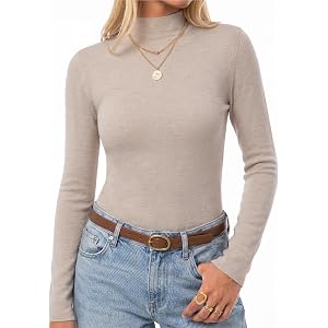 Arach&Cloz Women's 100% Merino Wool Long Sleeve Mock Neck Sweater Work Fall | Machine Washable, Luxury Fabric, Lightweight&Ea