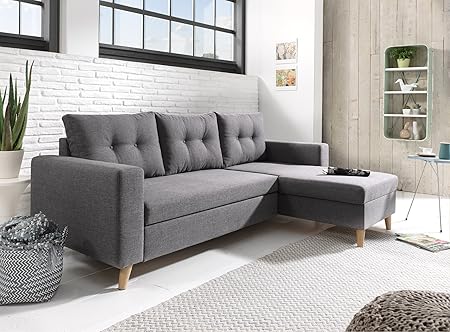 Bestmobilier Nordic Canapé Scandinave Dangle Réversible Convertible Gris Foncé