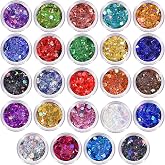 LEOBRO Glitter, 24 Jars Holographic Chunky Glitter for Crafts, Resin, Sequins for Crafts, Hair Face Body Makeup Nail, DIY Arts Craft, Slime Tumbler Jewelry Making, Halloween Christmas Decors