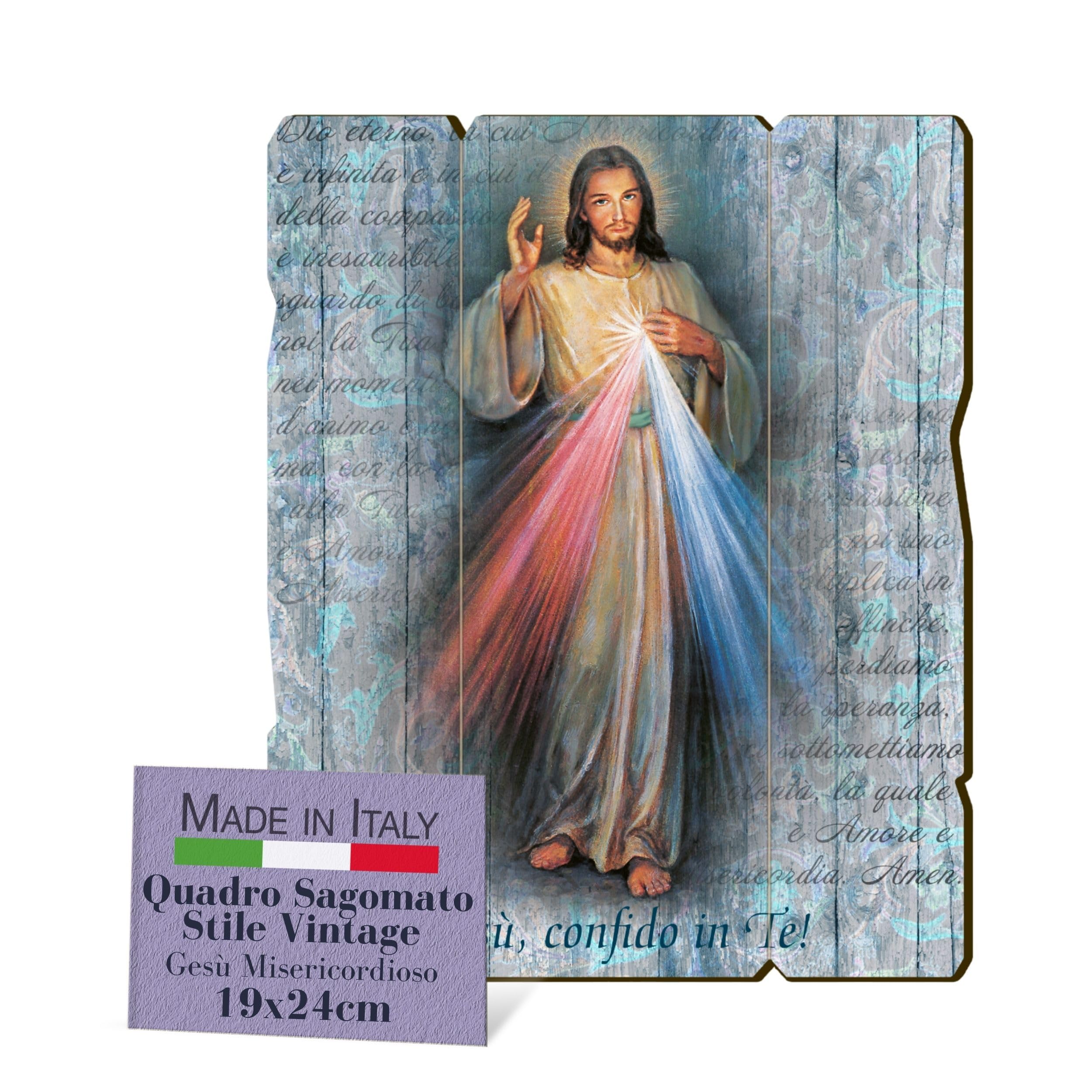 F.LLI BONELLA FRATELLI BONELLA - Vintage Shaped Merciful Jesus Picture - Poplar Wood Picture Thickness 8mm - Religious Bedroom Picture 19x24 cm - 100% Made in Italy — image 1