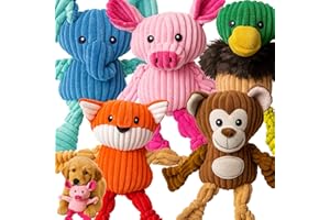 Jalousie Plush Toys Assortment Value Bundle Puppy Pet Mutt Squeak Toy for Medium Large Dogs (5 Pack Knotted)
